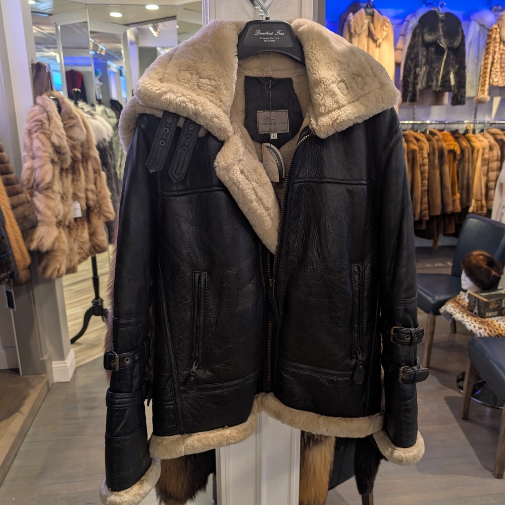 Black Shearling Leather Jacket - image 1